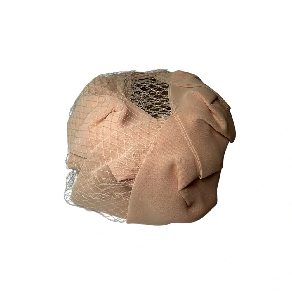 Pillbox Hat with Netting Vintage Beige Light Pink Retro Formal Headpiece Party - Picture 7 of 13